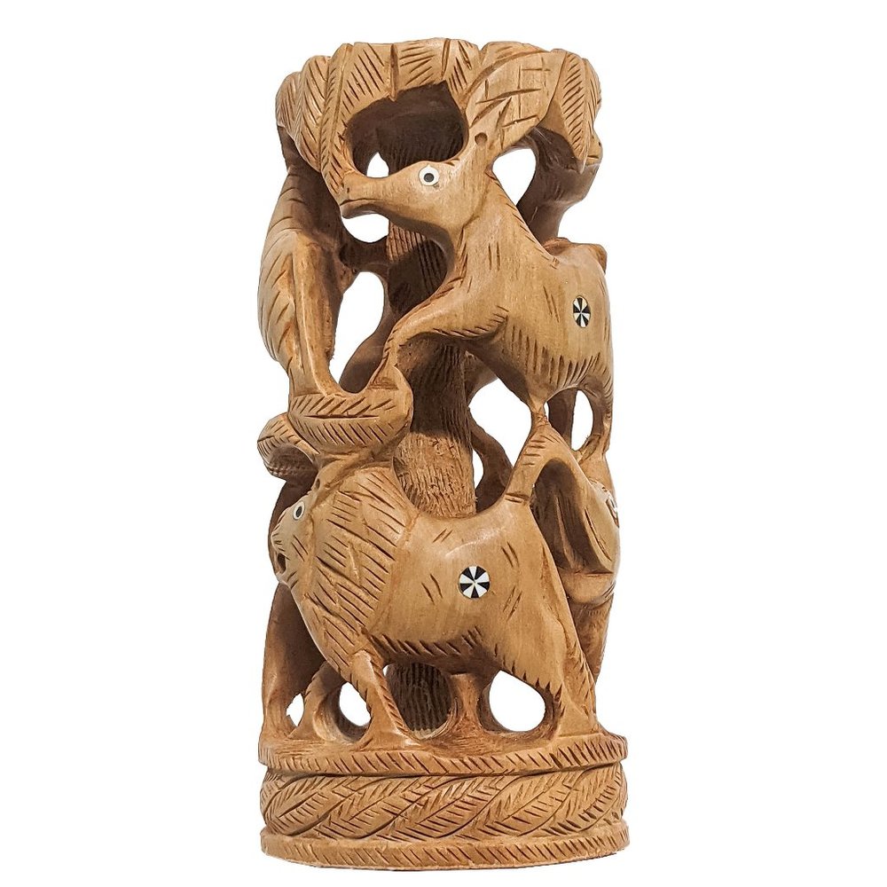 Handcrafted Wooden Animal Mix Statue With Design (6inch)